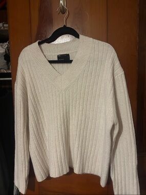 ASOS Cream Ribbed V-Neck Sweater